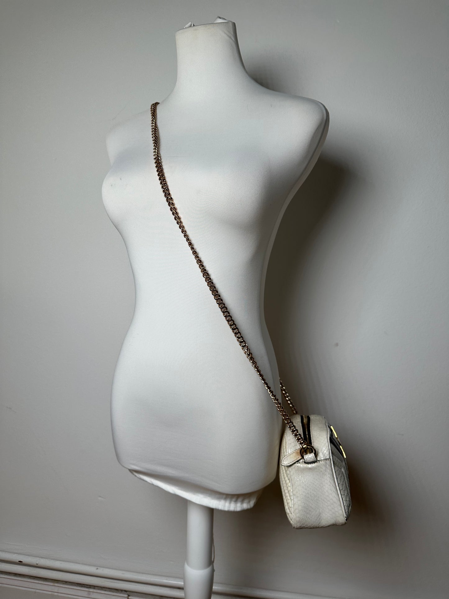 Vintage Stella Mc Cartney Snake Emblossed Vegan Leather Shoulder Bag Black White