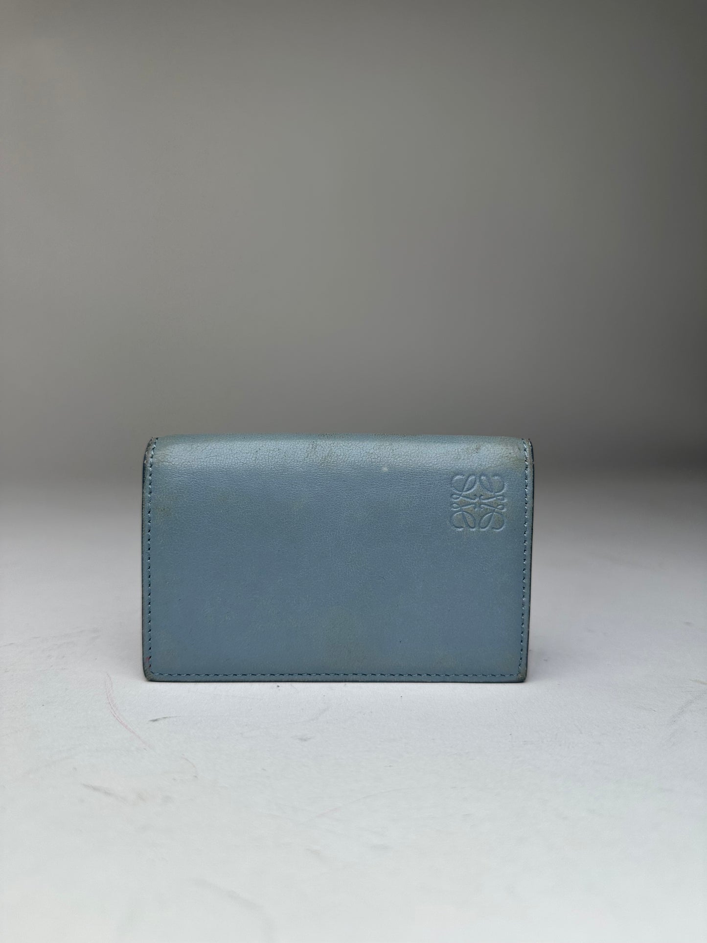 Vintage Loewe Anagram Bifold Card Holder Pale Blue Leather