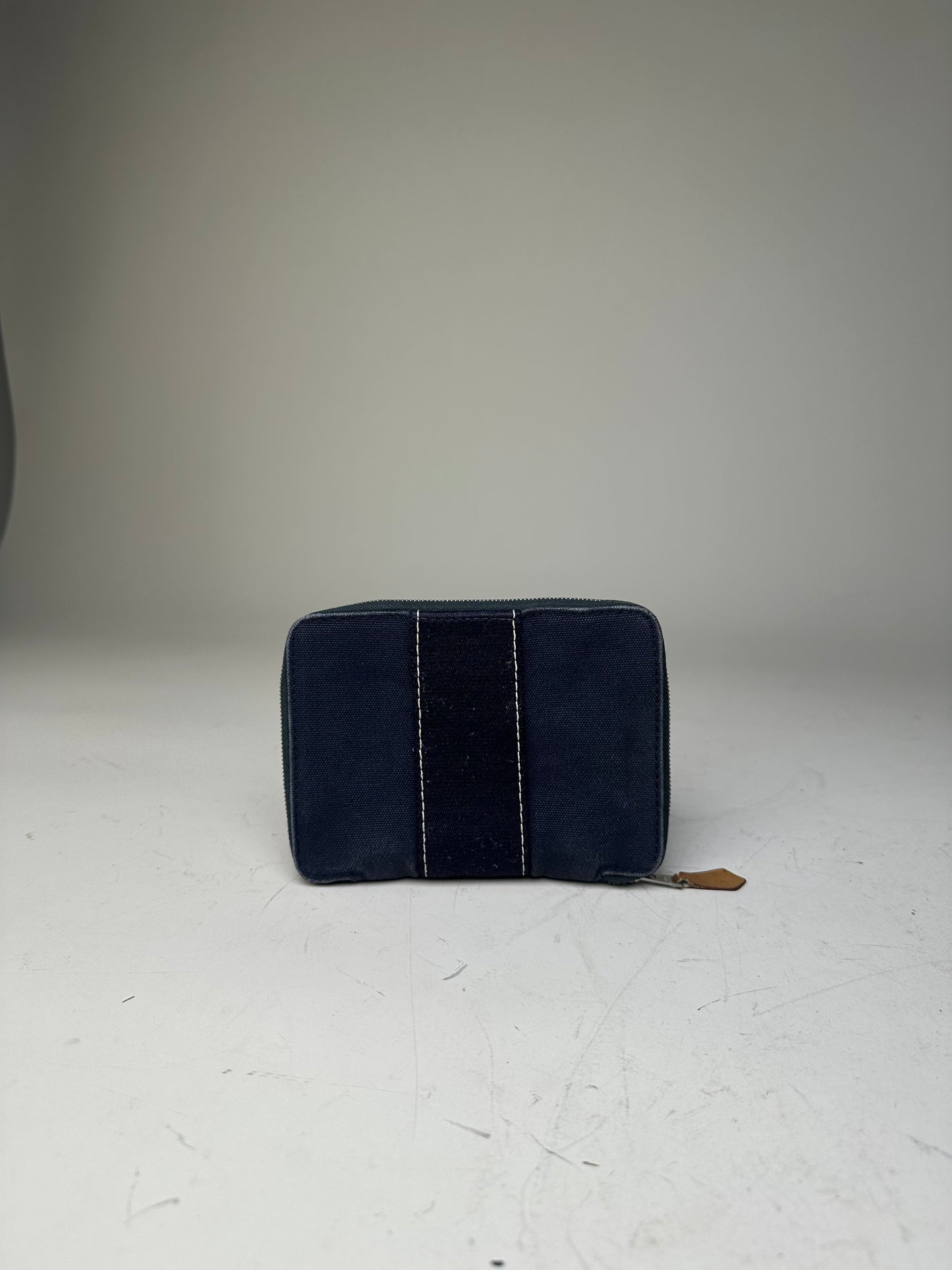 Vintage Hermes Canvas Zip Wallet Navy Blue Silver