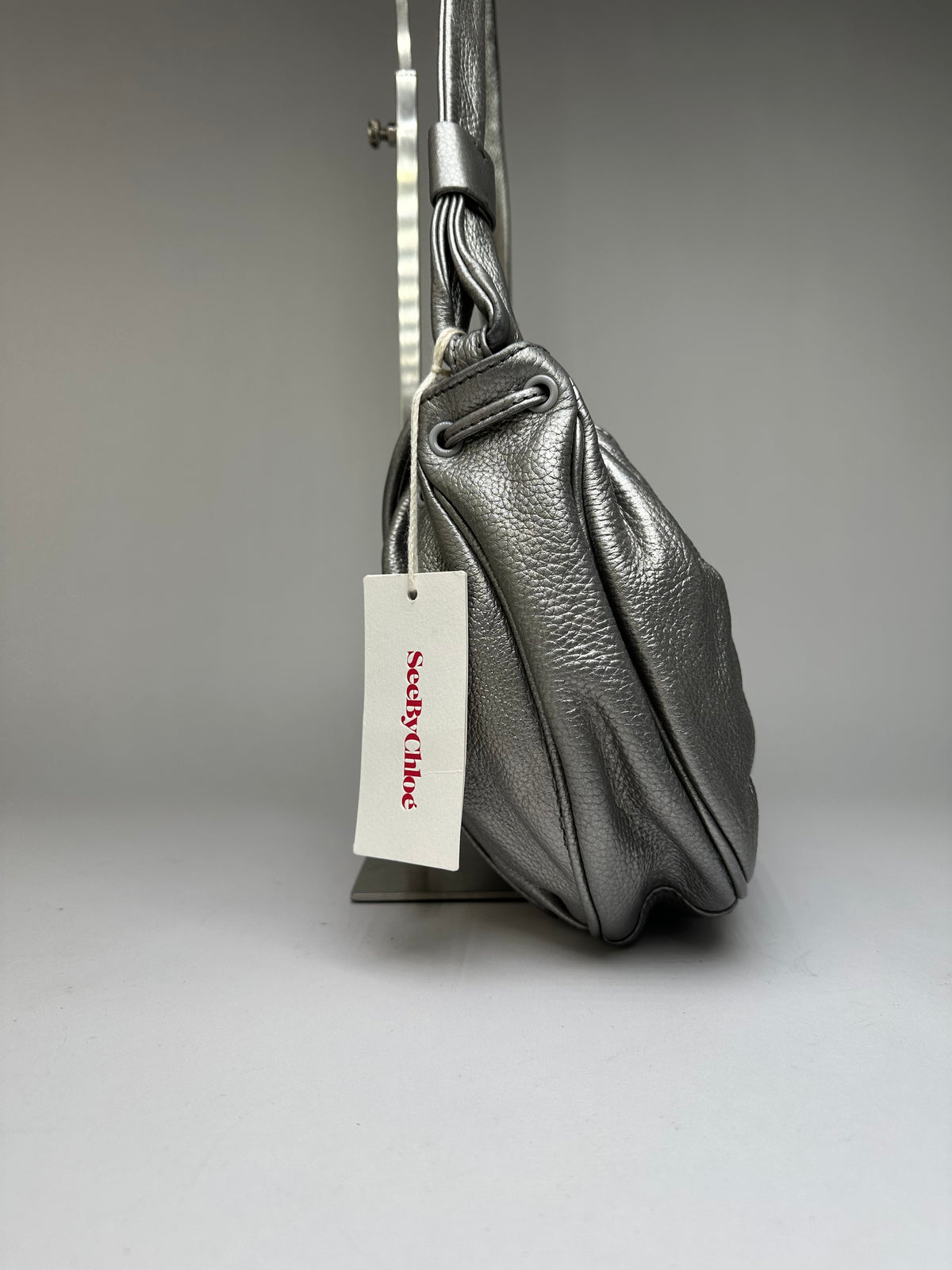 Vintage Chloe See by Chloé Pebbled Leather Flap Crossbody Bag c. Mid-2000s Silver