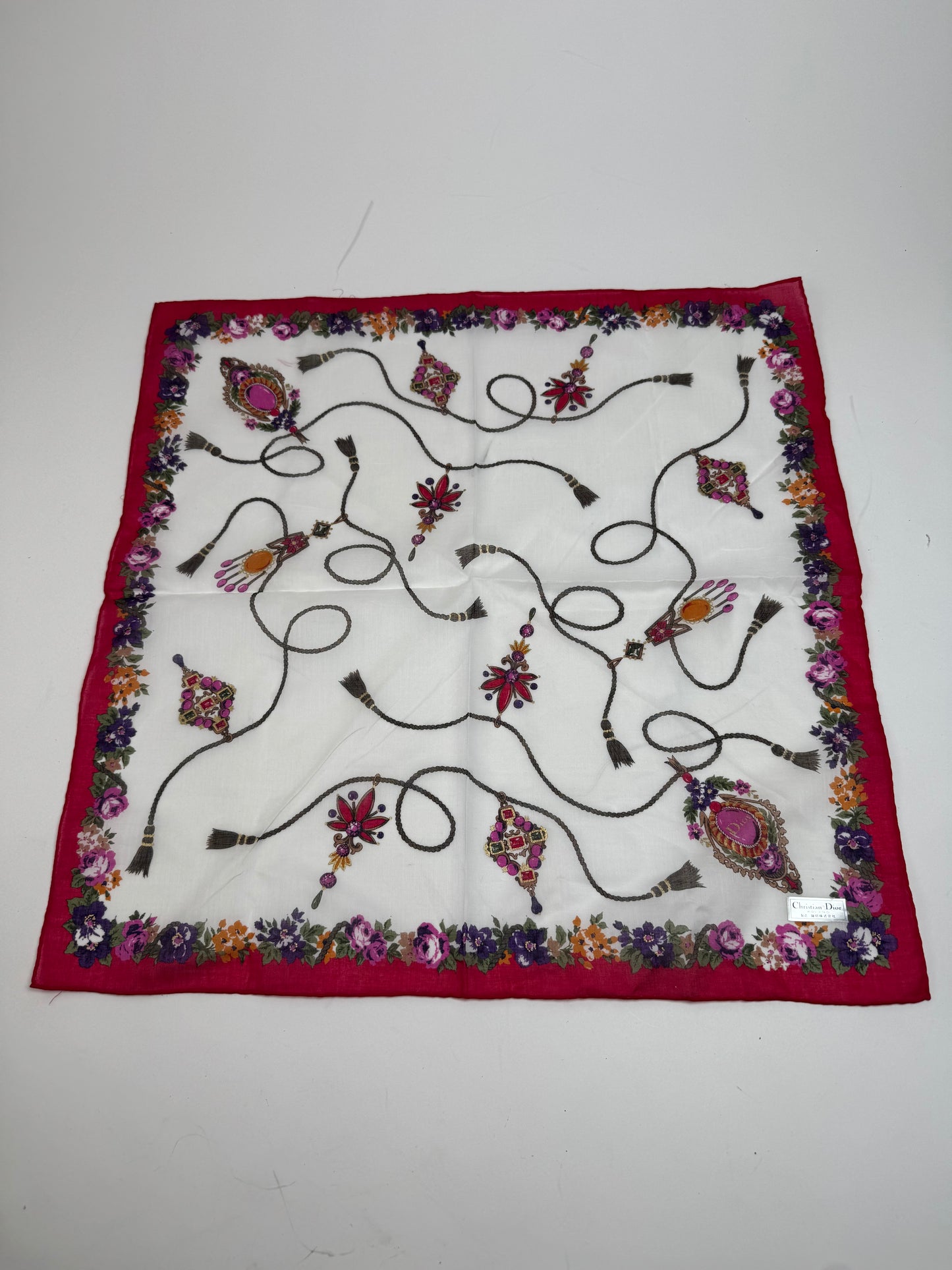 Vintage Dior Floral Scarf Red White