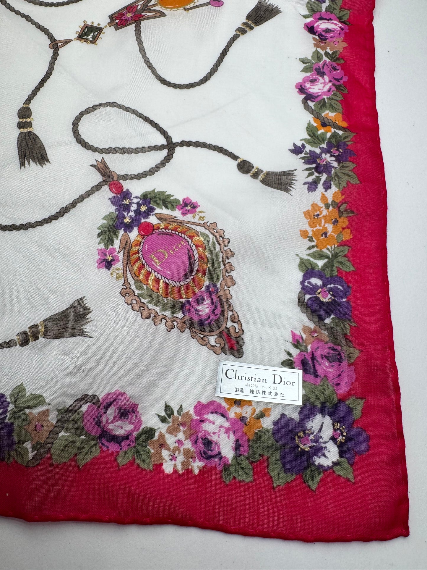 Vintage Dior Floral Scarf Red White