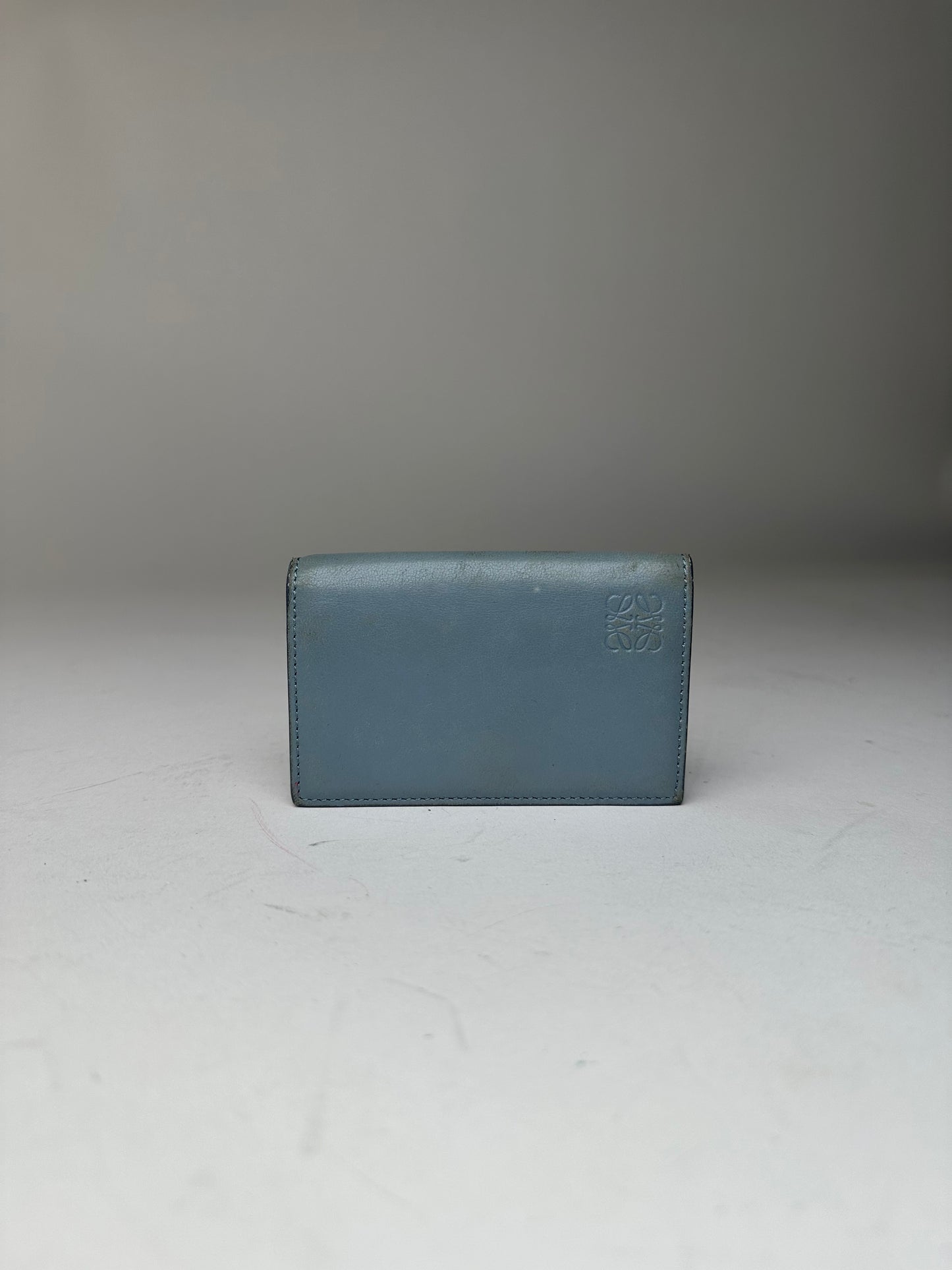 Vintage Loewe Anagram Bifold Card Holder Pale Blue Leather