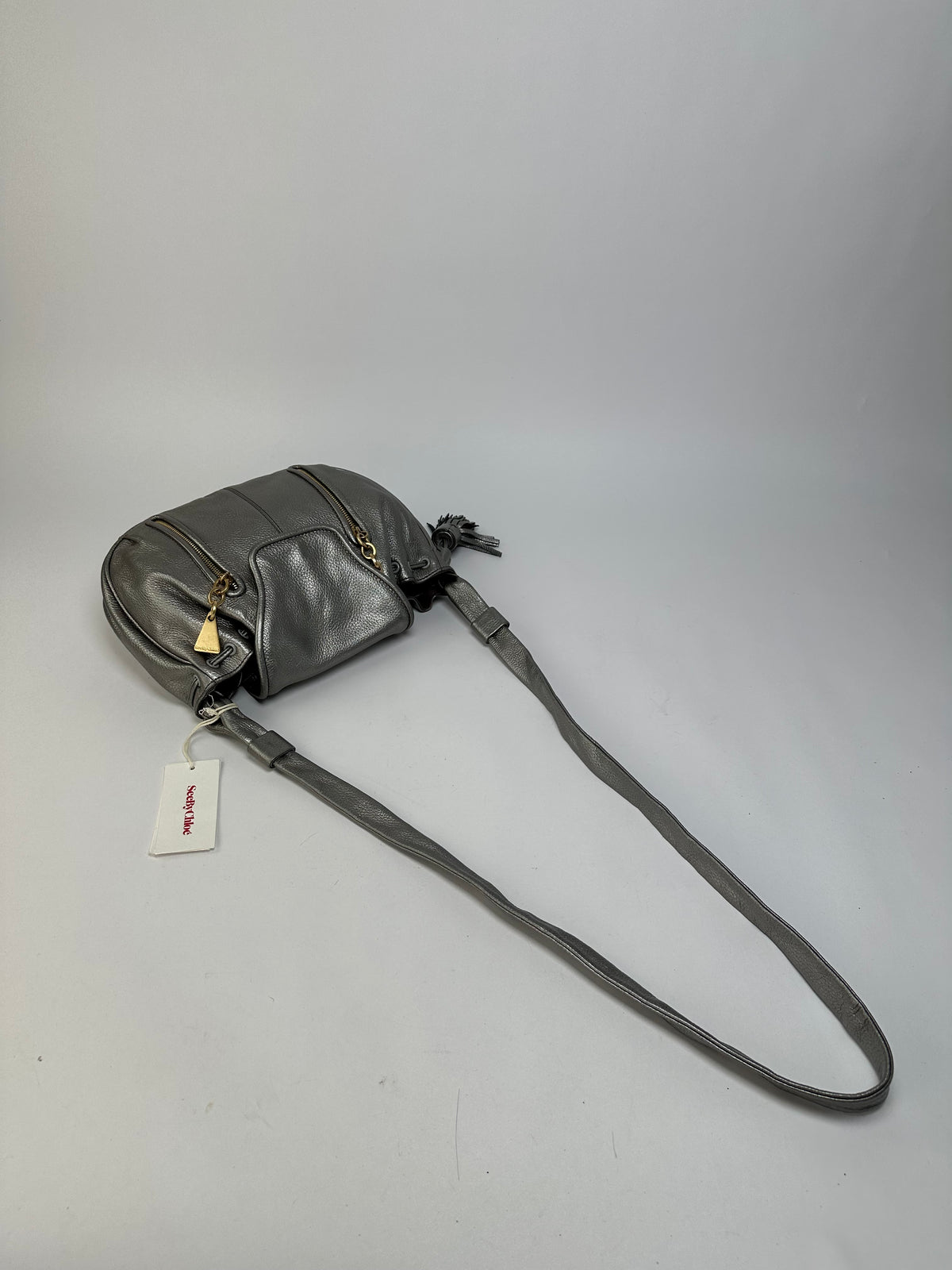 Vintage Chloe See by Chloé Pebbled Leather Flap Crossbody Bag c. Mid-2000s Silver