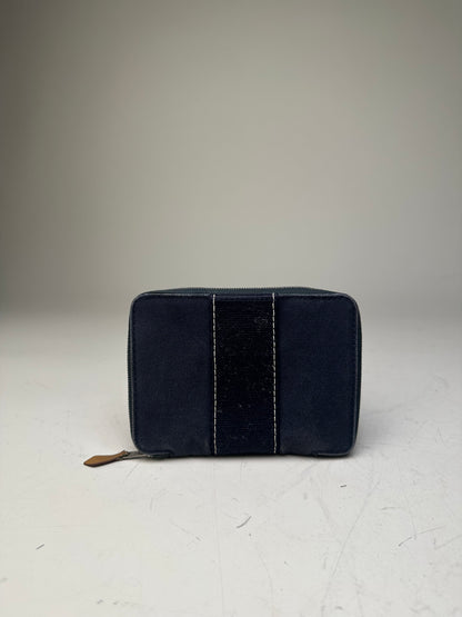 Vintage Hermes Canvas Zip Wallet Navy Blue Silver