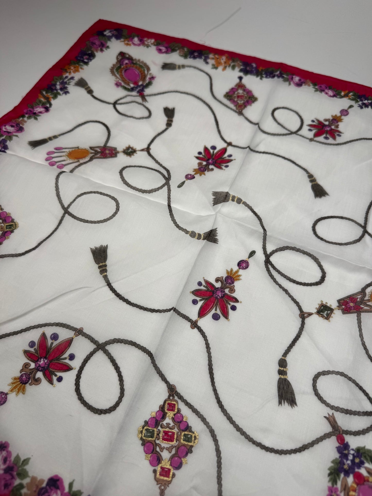 Vintage Dior Floral Scarf Red White