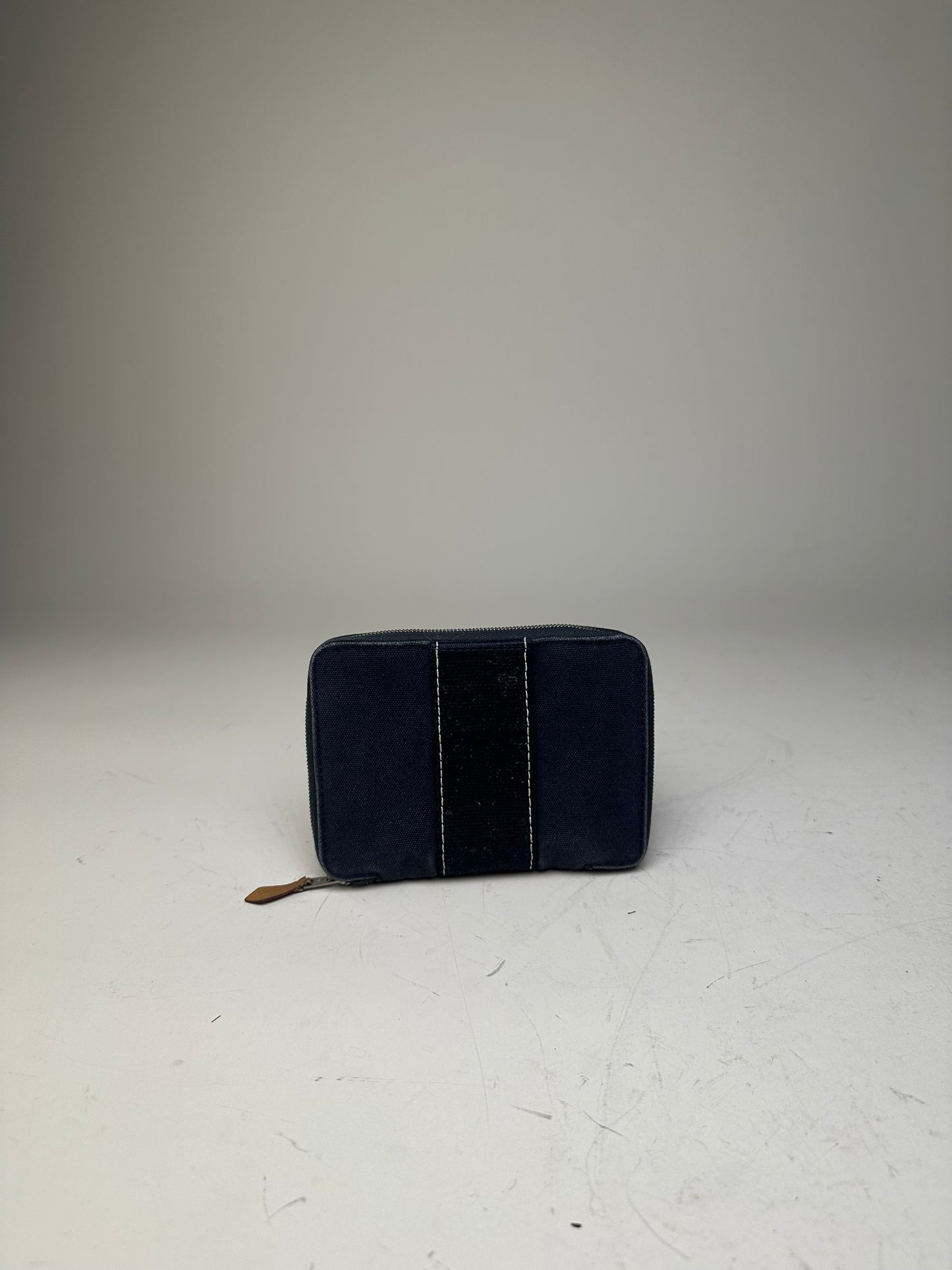 Vintage Hermes Canvas Zip Wallet Navy Blue Silver