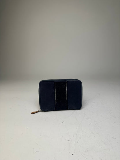 Vintage Hermes Canvas Zip Wallet Navy Blue Silver