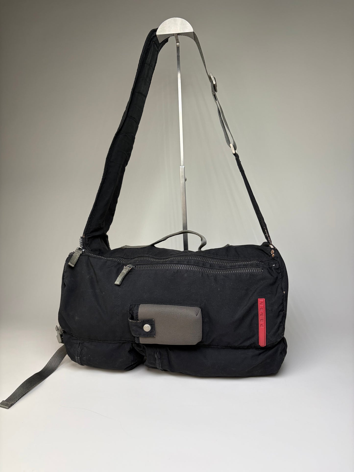 Vintage Prada Nylon Shoulder Bag Black Silver
