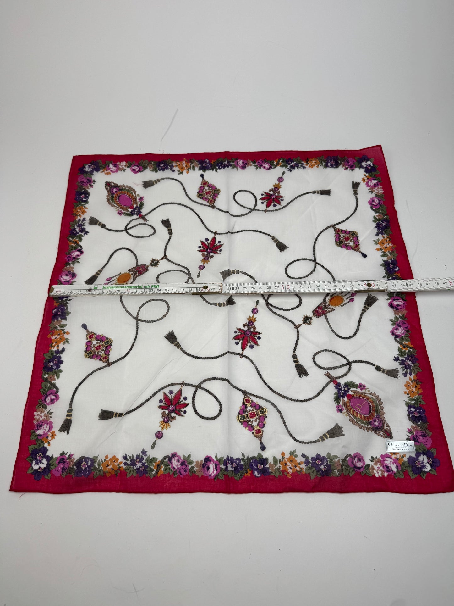 Vintage Dior Floral Scarf Red White