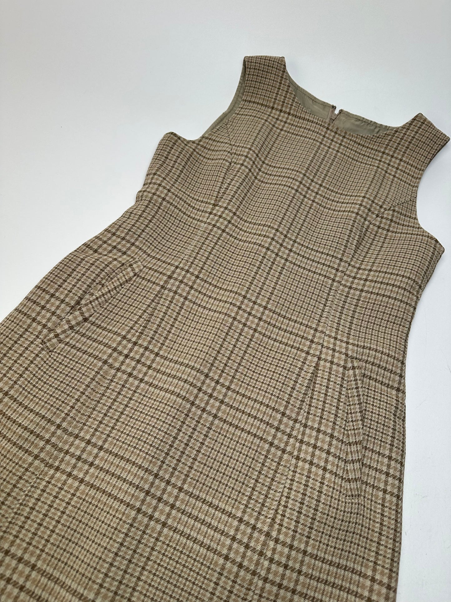 Vintage Dior Wool Checked Dress M Beige Brown