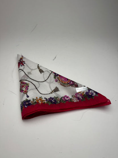 Vintage Dior Floral Scarf Red White