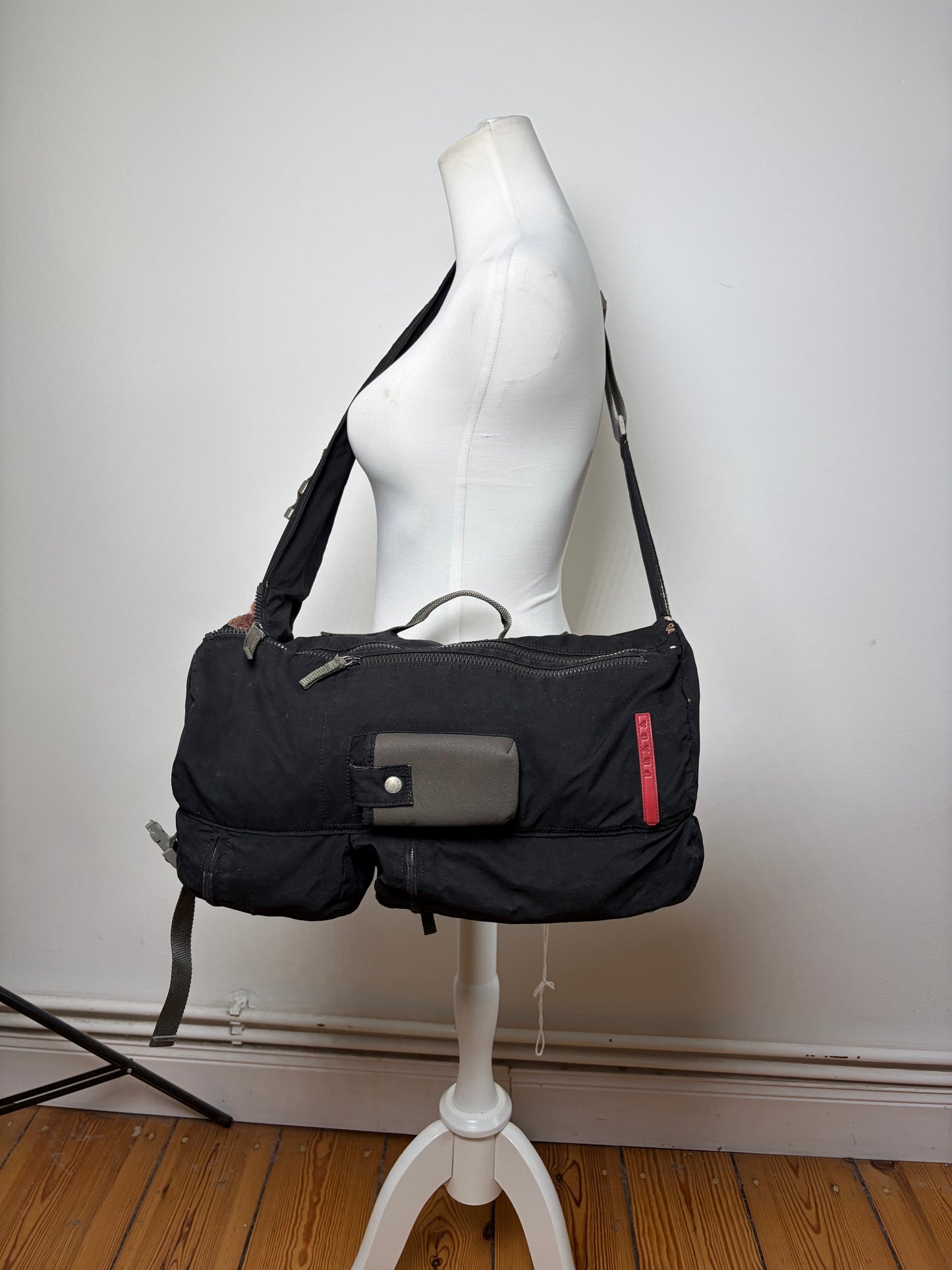 Vintage Prada Nylon Shoulder Bag Black Silver