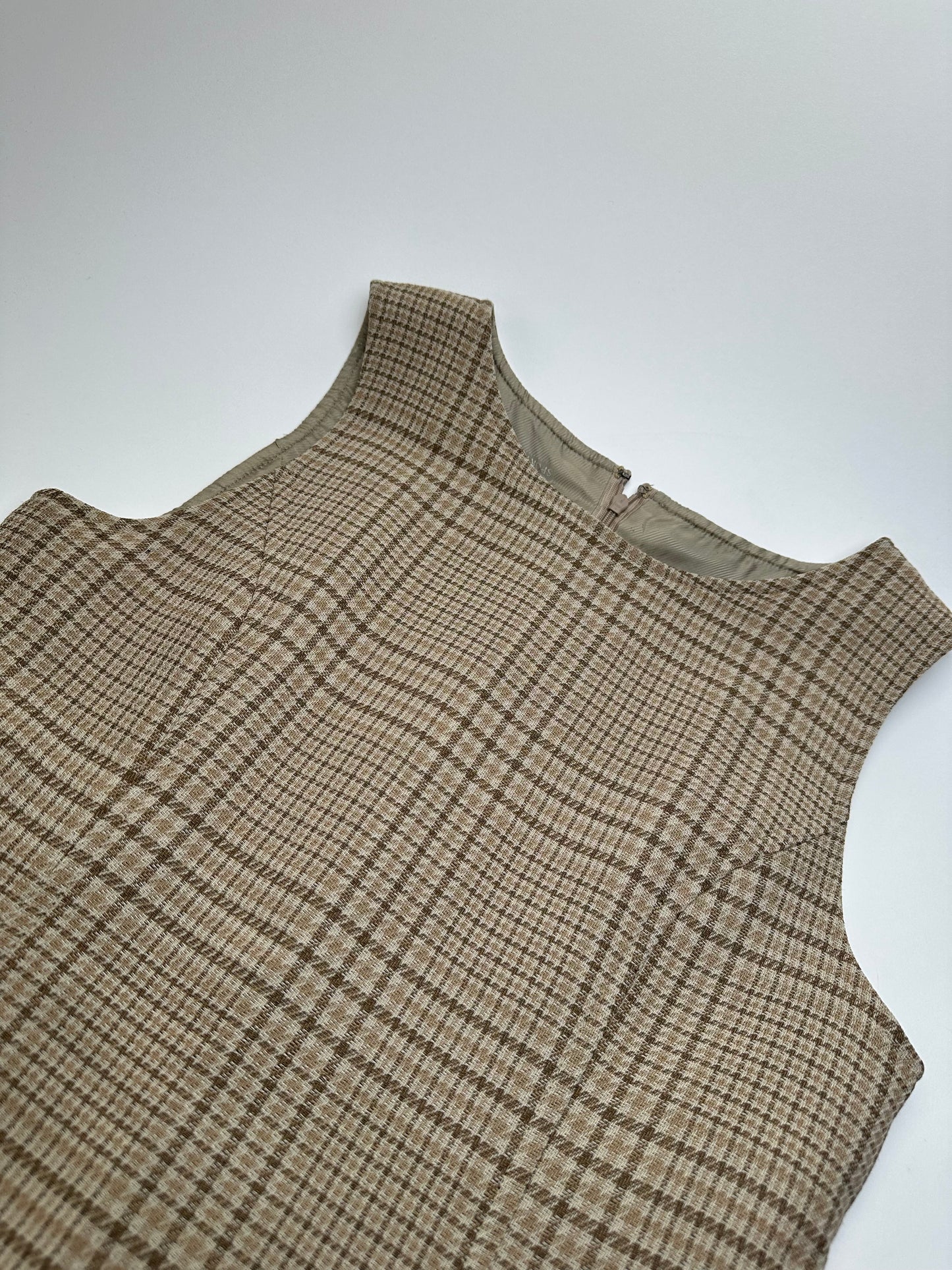 Vintage Dior Wool Checked Dress M Beige Brown
