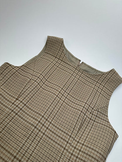 Vintage Dior Wool Checked Dress M Beige Brown