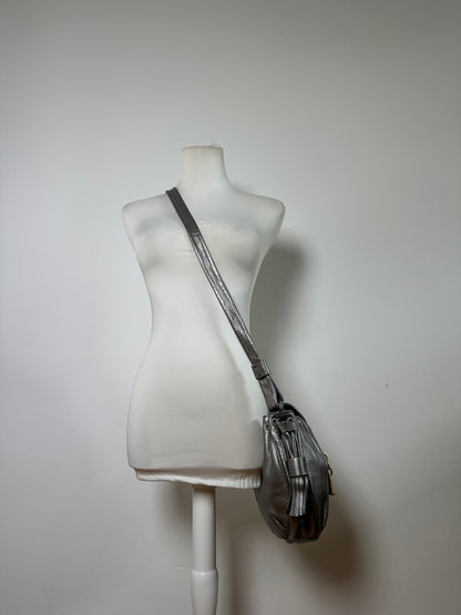 Vintage Chloe See by Chloé Pebbled Leather Flap Crossbody Bag c. Mid-2000s Silver