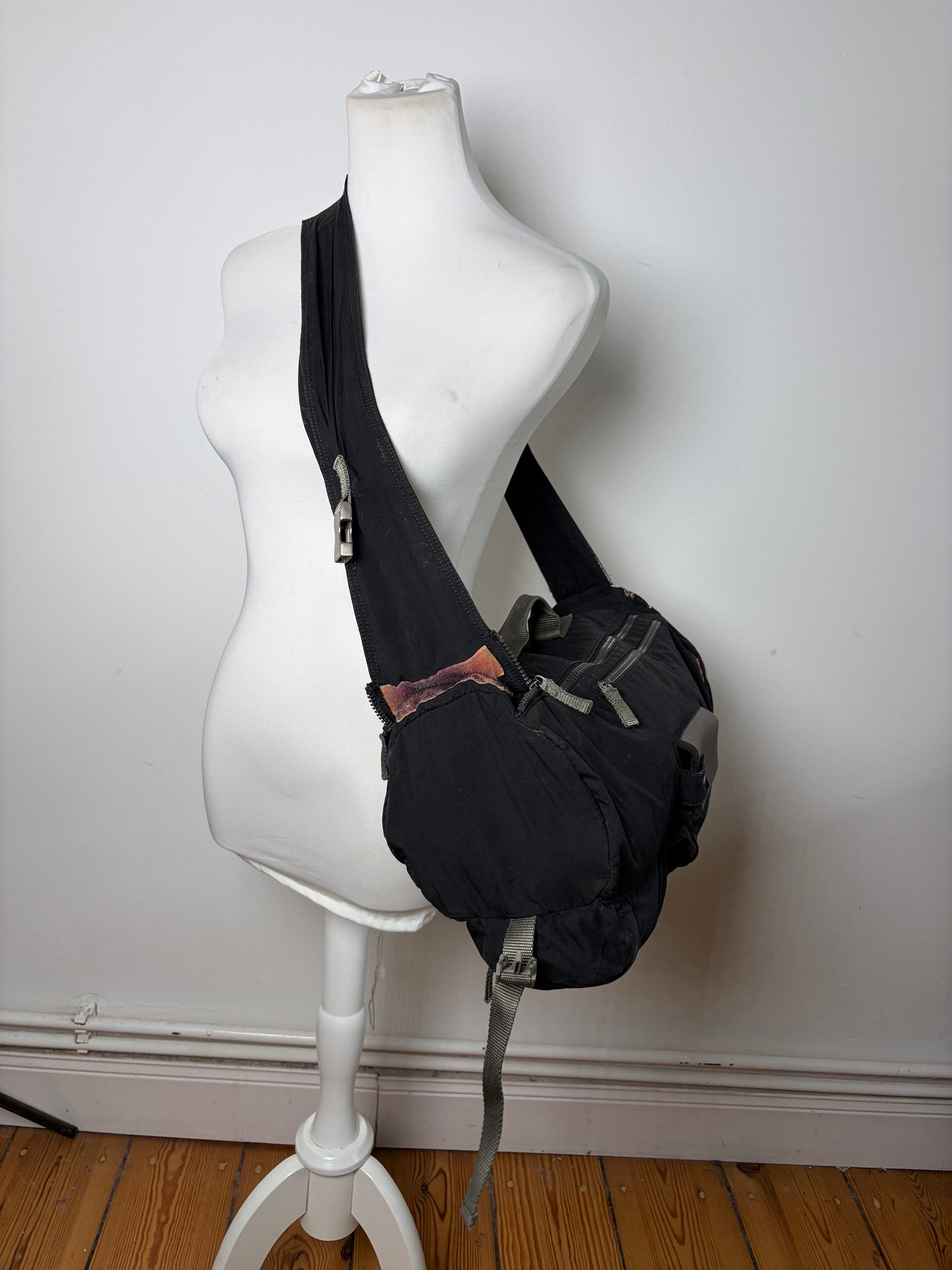 Vintage Prada Nylon Shoulder Bag Black Silver