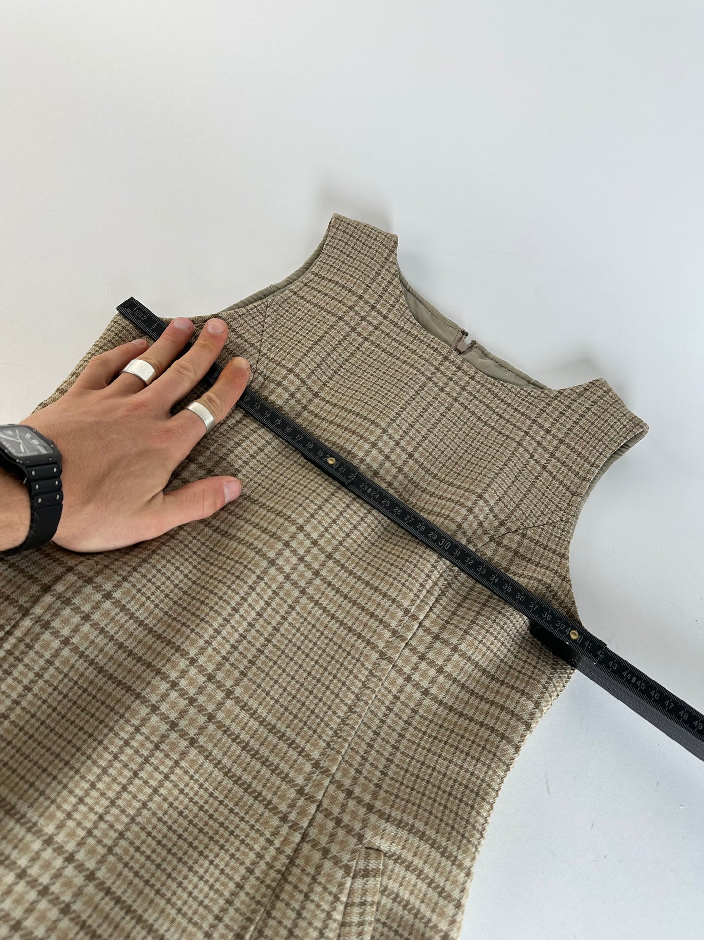 Vintage Dior Wool Checked Dress M Beige Brown