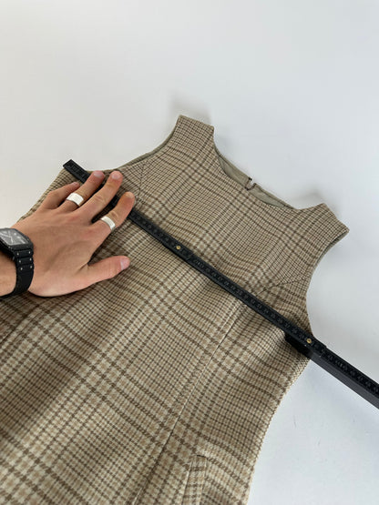 Vintage Dior Wool Checked Dress M Beige Brown