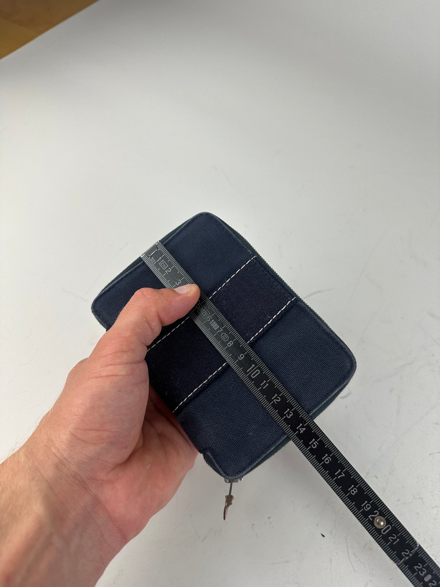 Vintage Hermes Canvas Zip Wallet Navy Blue Silver