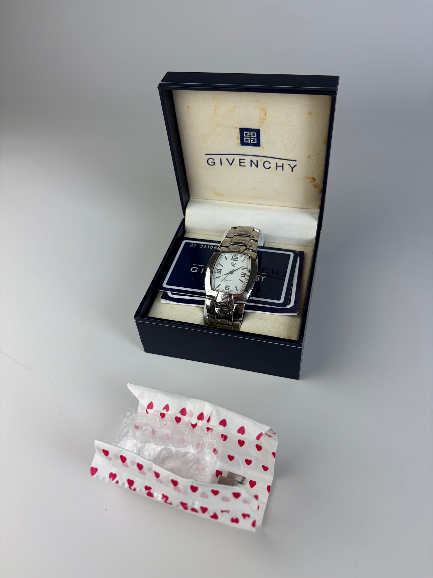 Vintage Givenchy Stainless Steel Bracelet Watch Silver White