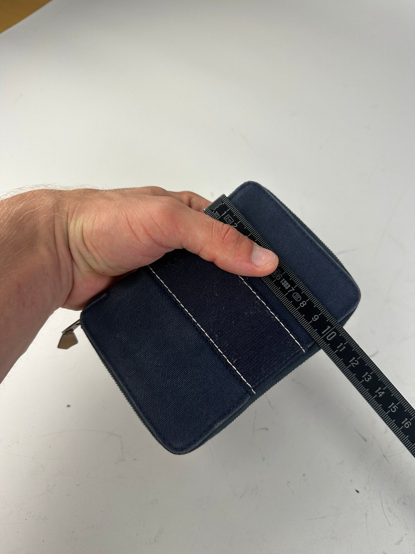 Vintage Hermes Canvas Zip Wallet Navy Blue Silver