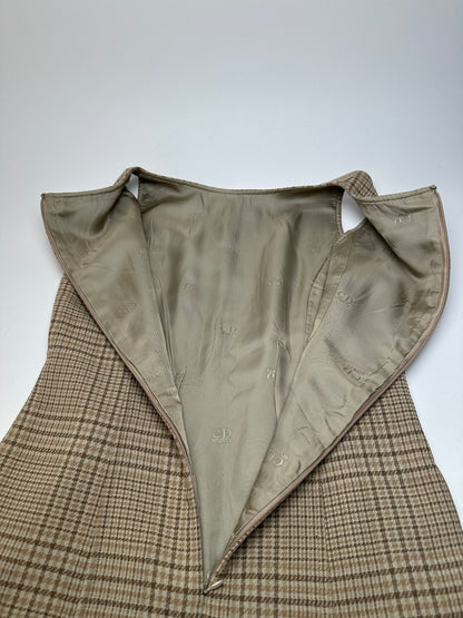 Vintage Dior Wool Checked Dress M Beige Brown