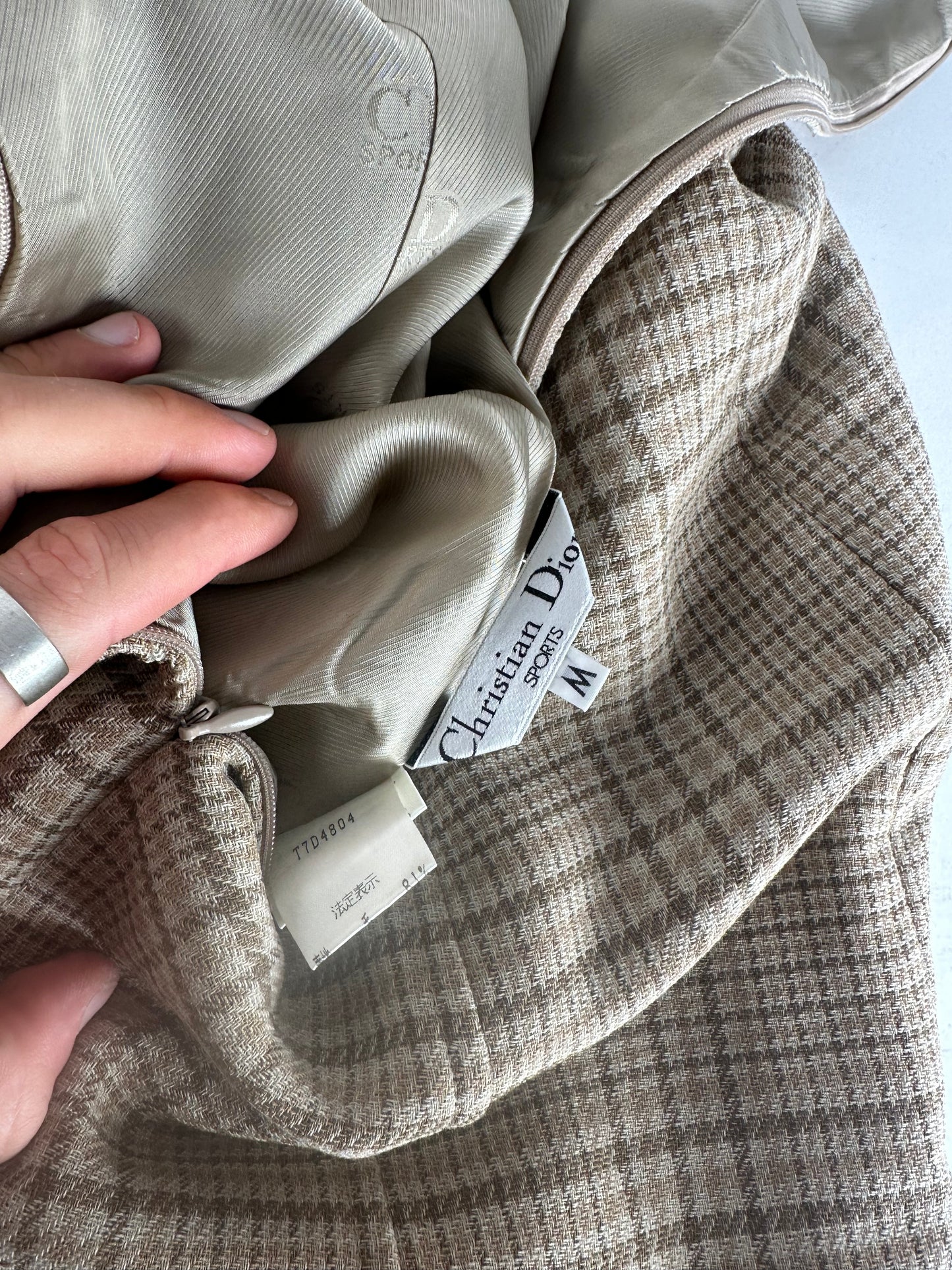 Vintage Dior Wool Checked Dress M Beige Brown