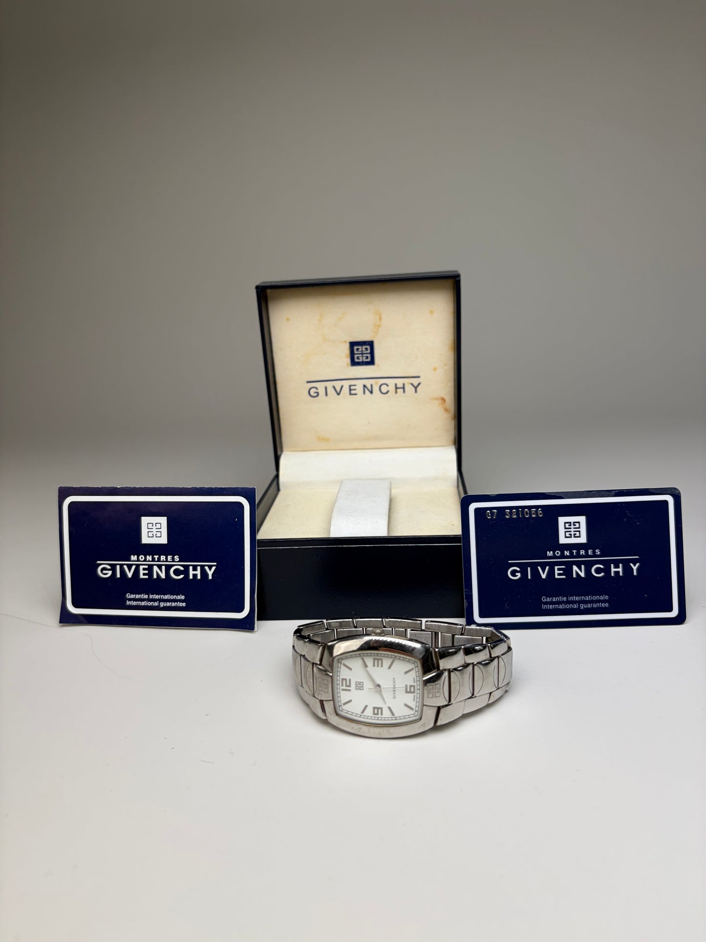 Vintage Givenchy Stainless Steel Bracelet Watch Silver White