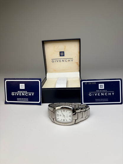 Vintage Givenchy Stainless Steel Bracelet Watch Silver White