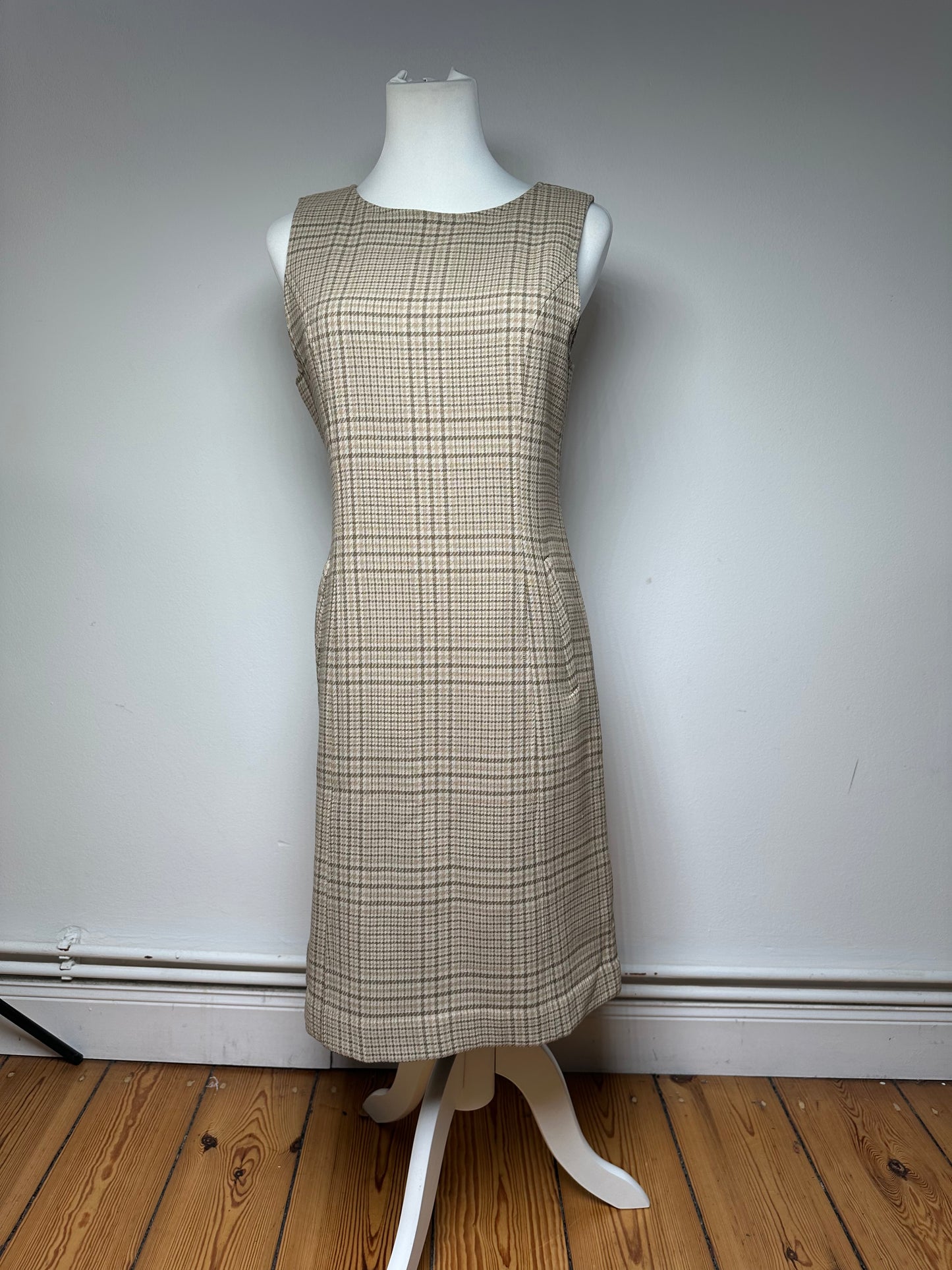 Vintage Dior Wool Checked Dress M Beige Brown