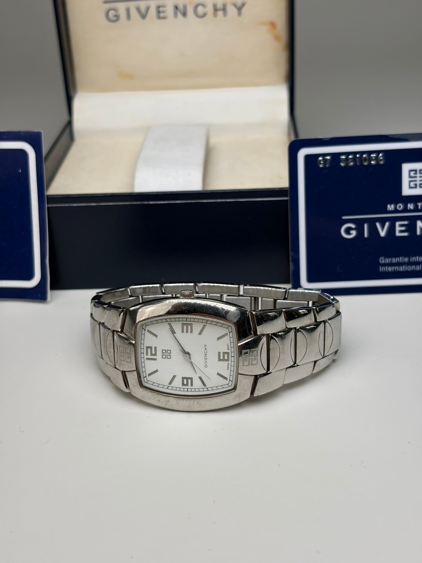 Vintage Givenchy Stainless Steel Bracelet Watch Silver White