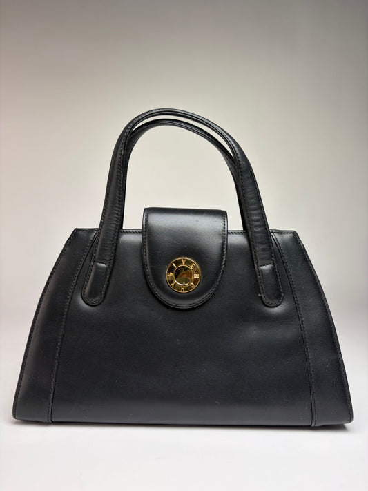 Vintage Givenchy Structured Leather Top-Handle Bag Late 1980s Black