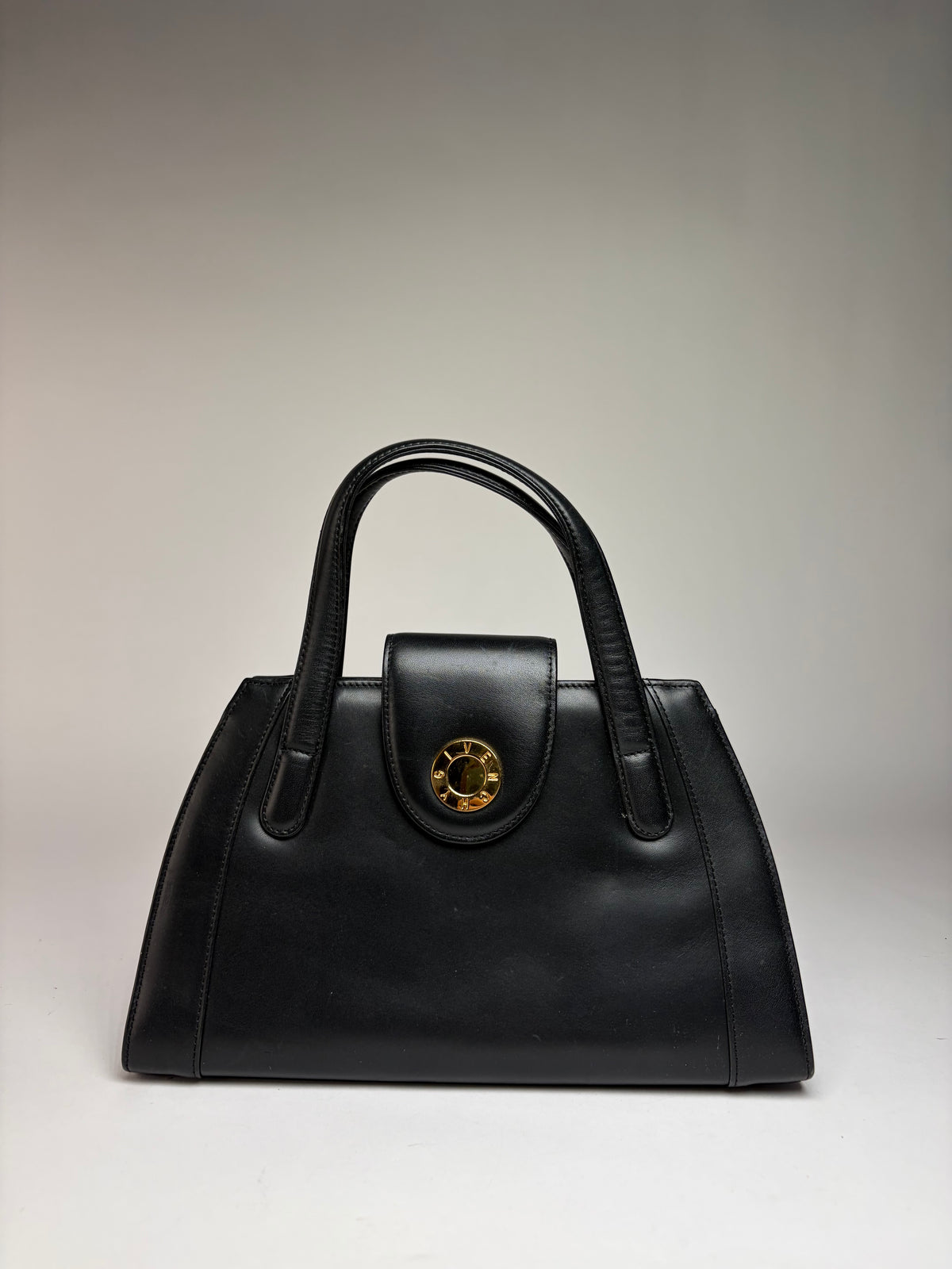 Vintage Givenchy Structured Leather Top-Handle Bag Late 1980s Black