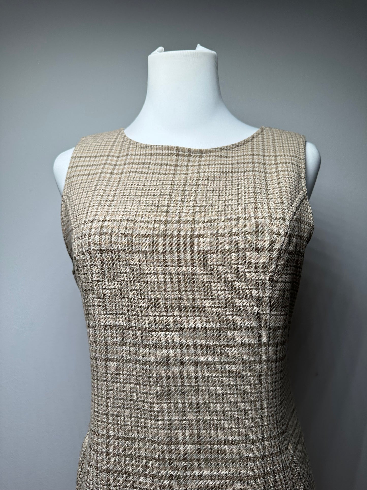 Vintage Dior Wool Checked Dress M Beige Brown