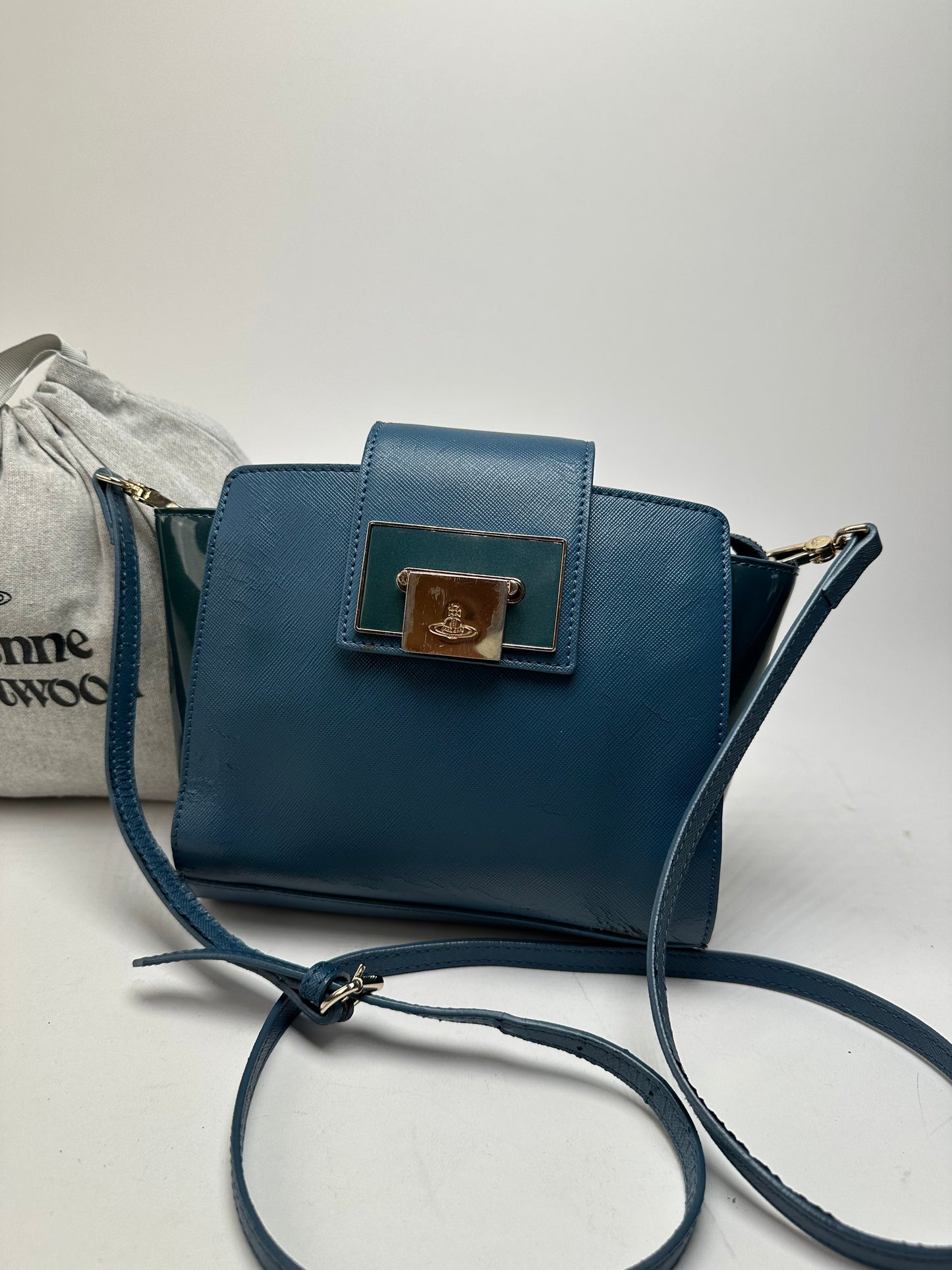 Vivienne Westwood Opio Saffiano Crossbody Bag Teal Blue