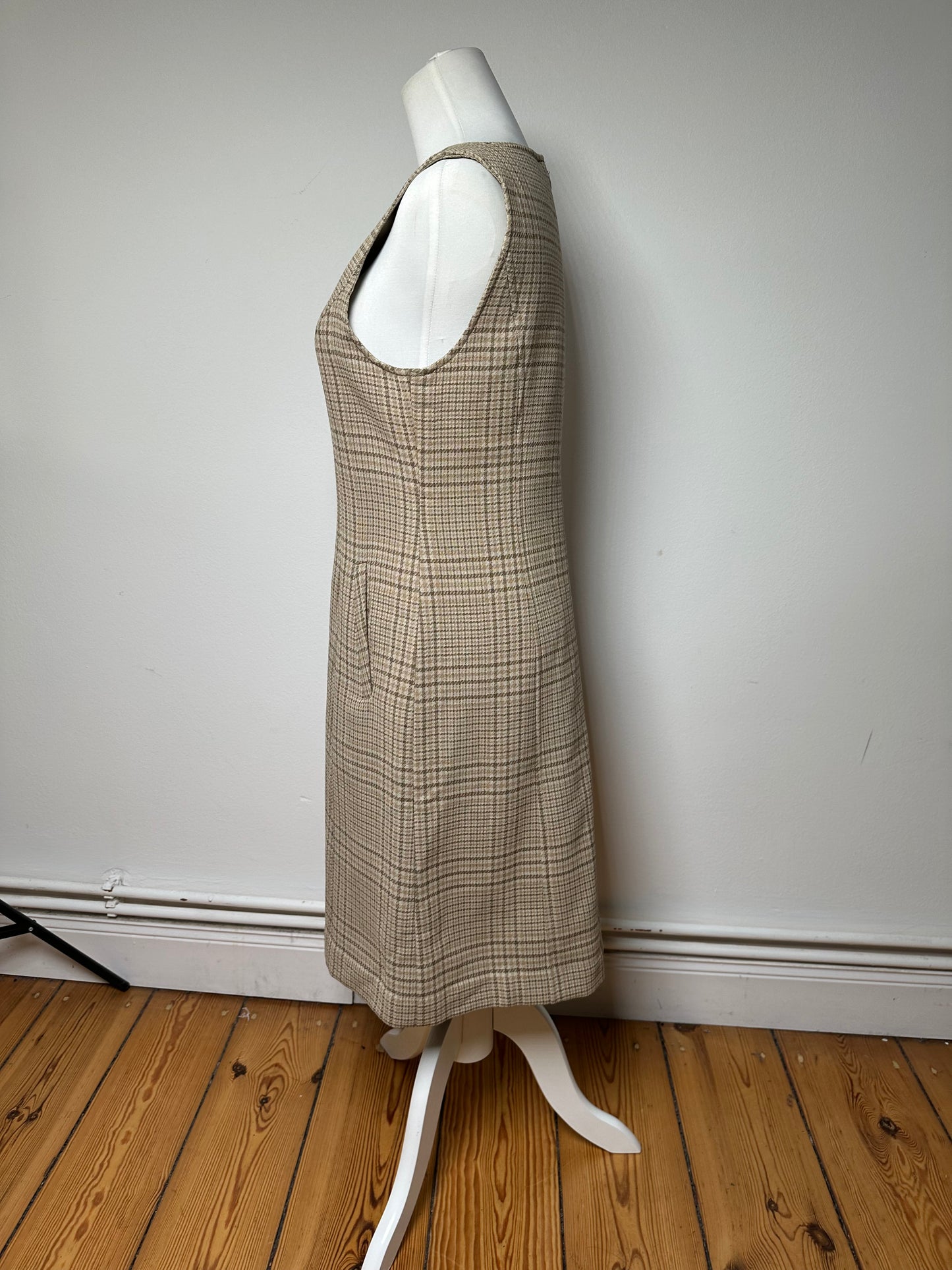 Vintage Dior Wool Checked Dress M Beige Brown
