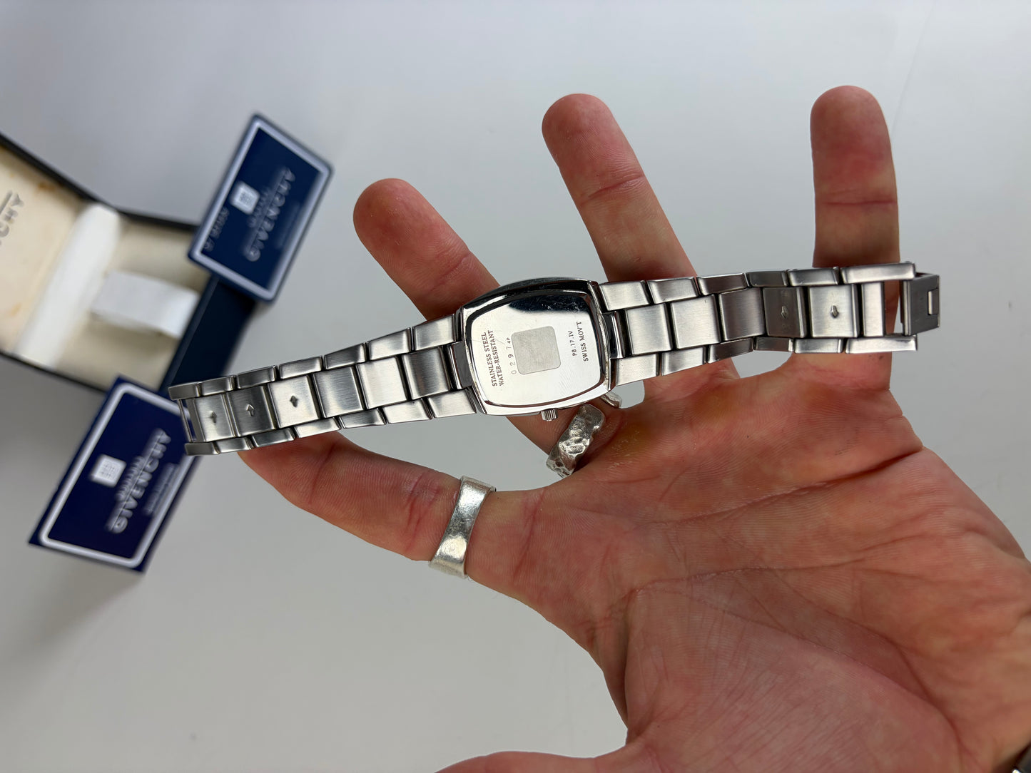 Vintage Givenchy Stainless Steel Bracelet Watch Silver White