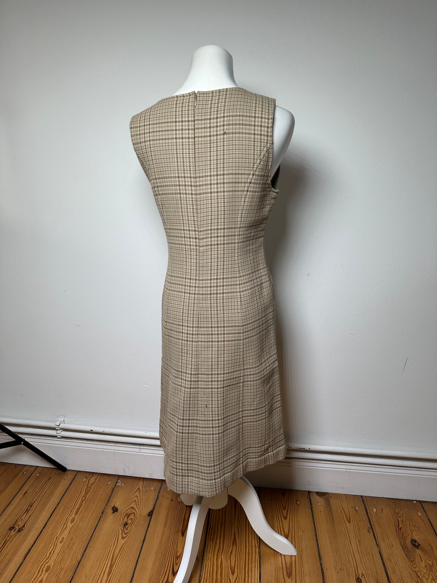 Vintage Dior Wool Checked Dress M Beige Brown