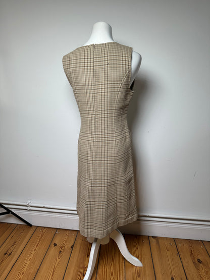 Vintage Dior Wool Checked Dress M Beige Brown