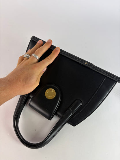 Vintage Givenchy Structured Leather Top-Handle Bag Late 1980s Black