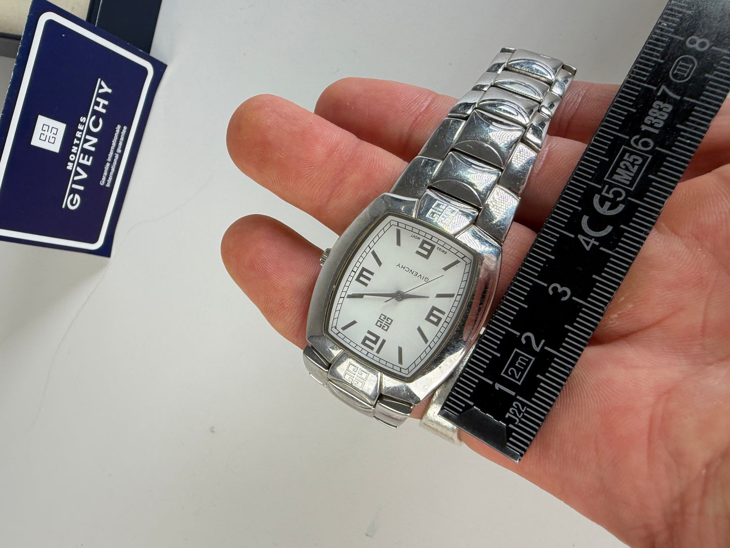Vintage Givenchy Stainless Steel Bracelet Watch Silver White