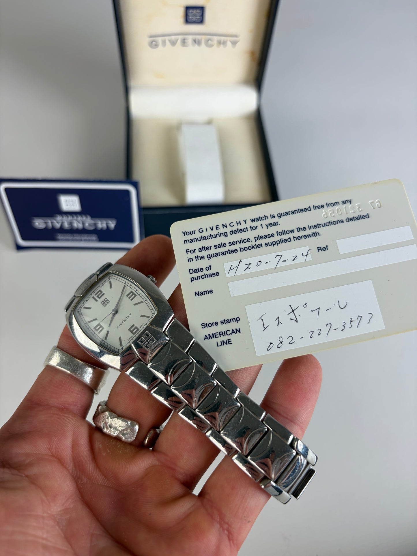 Vintage Givenchy Stainless Steel Bracelet Watch Silver White