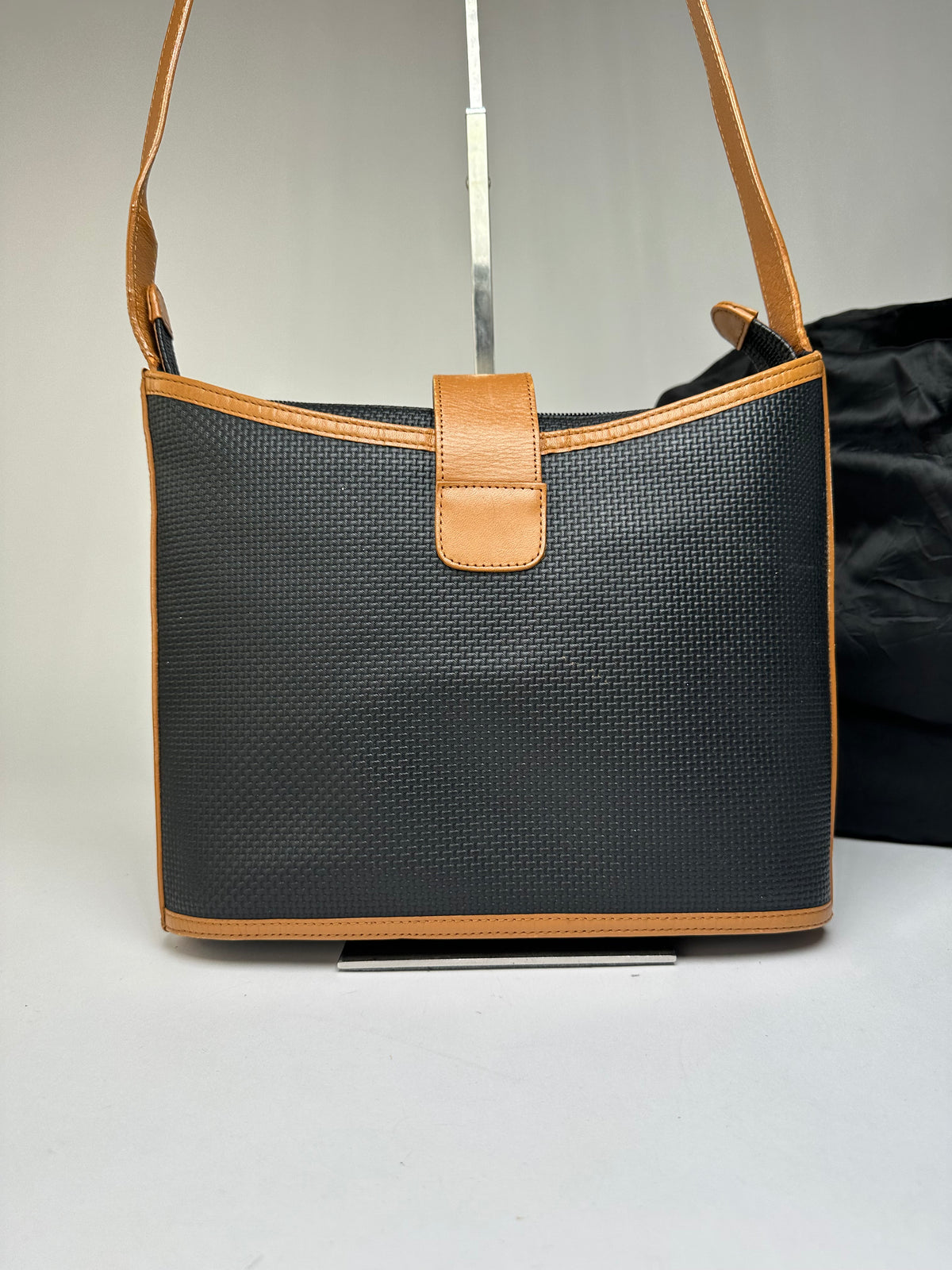 Vintage Yves Saint Laurent Woven Flap Crossbody Bag Late 1990s Black Tan