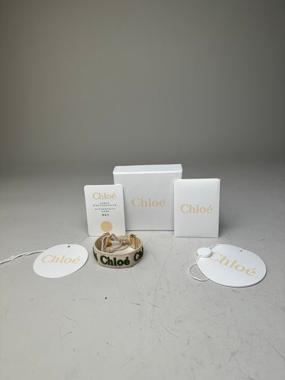 Vintage Chloé Logo Cotton Bracelet Cream Green Gold