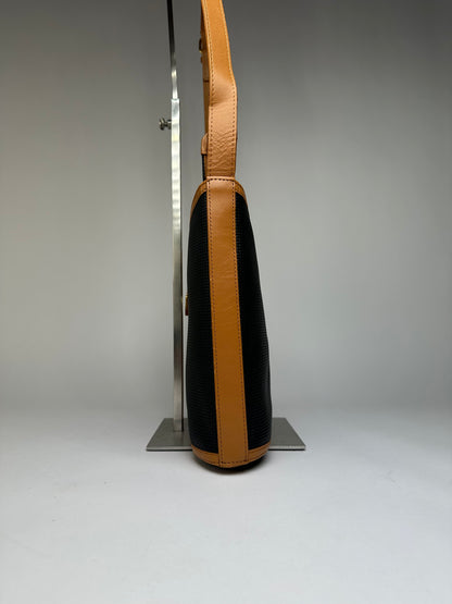 Vintage Yves Saint Laurent Woven Flap Crossbody Bag Late 1990s Black Tan