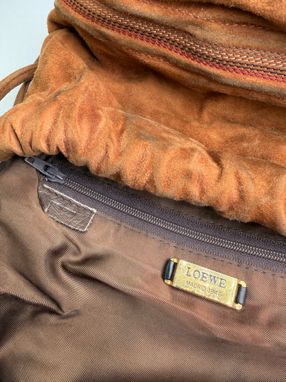 Vintage Loewe Suede Drawstring Bag Rust Gold