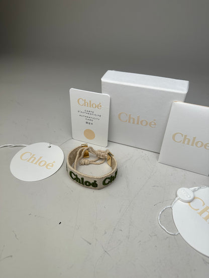 Vintage Chloé Logo Cotton Bracelet Cream Green Gold