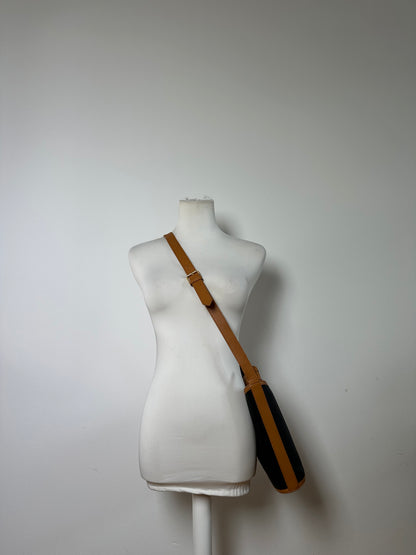 Vintage Yves Saint Laurent Woven Flap Crossbody Bag Late 1990s Black Tan