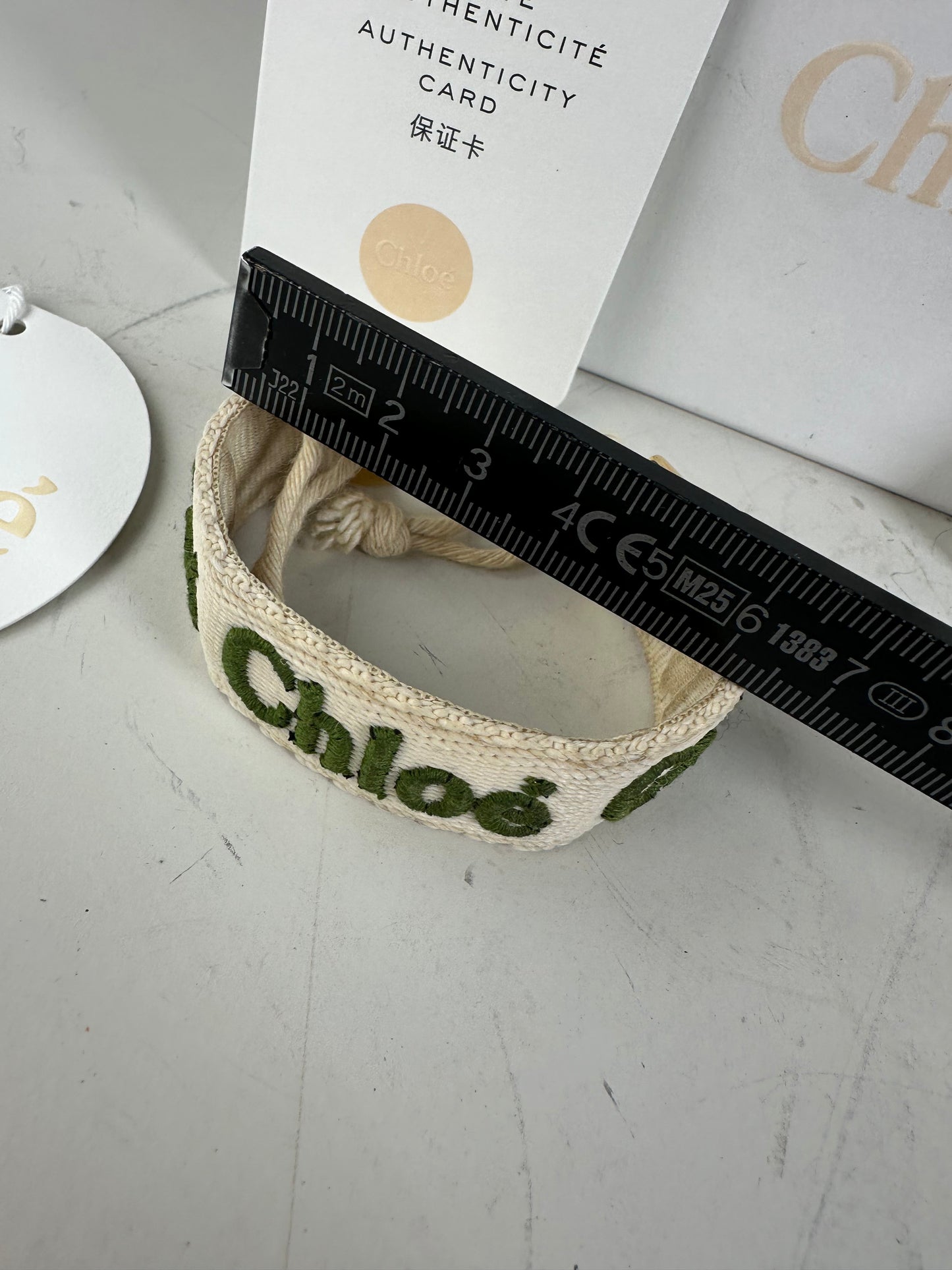 Vintage Chloé Logo Cotton Bracelet Cream Green Gold
